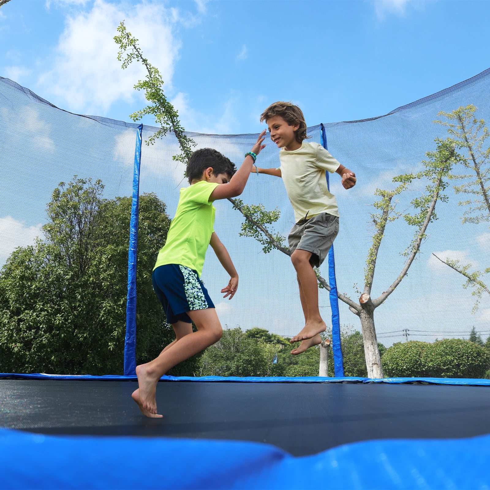 Aoodor 10FT Outdoor Trampoline, Recreational Trampoline with Enclosure Outer-Safety Net and Ladder for Kids