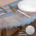 thumbnail image 6 of Round Tablecloth Coastal Elastic Edge Fitted Oil Painting Textures Beach Elephants Plastic Table Cover,Waterproof Oil Proof for Dinner,Outdoor, Picnic, 45"- 54" DIA Tables Gray Pink Blue, 6 of 8
