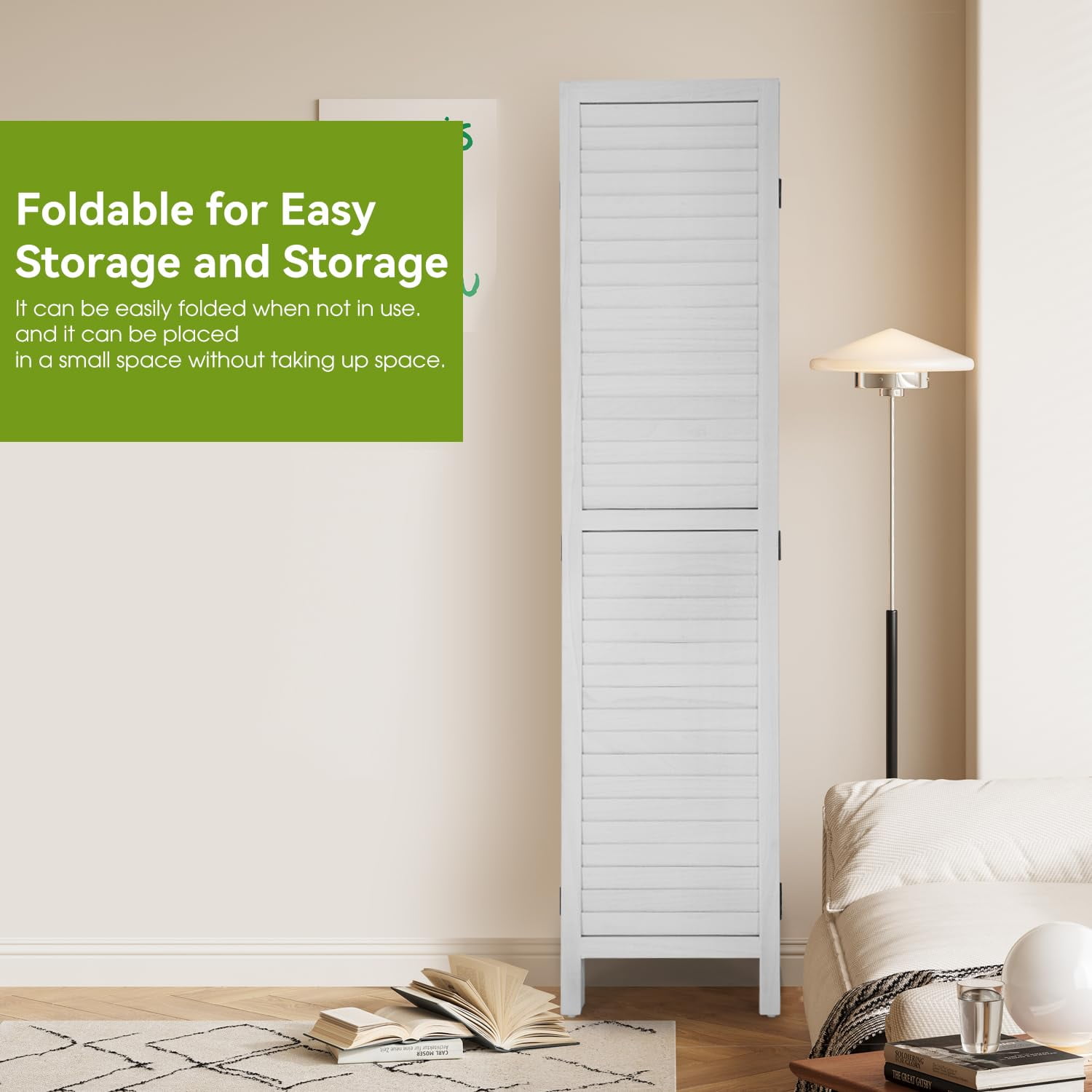 NiamVelo Wood Room Divider 6 Panel Privacy Screen Folding Freestanding Partition 5.74 FT Tall Wall Divider for Home Office, White