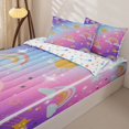 thumbnail image 3 of Manfei Kawaii Rainbow Zipper Queen Comforter Set with Fitted Sheet and 2 Pillowcases, Bling Stars Print Zipper Bedding Set, Blue Pink, Stars Reversible, 4pcs, 3 of 7