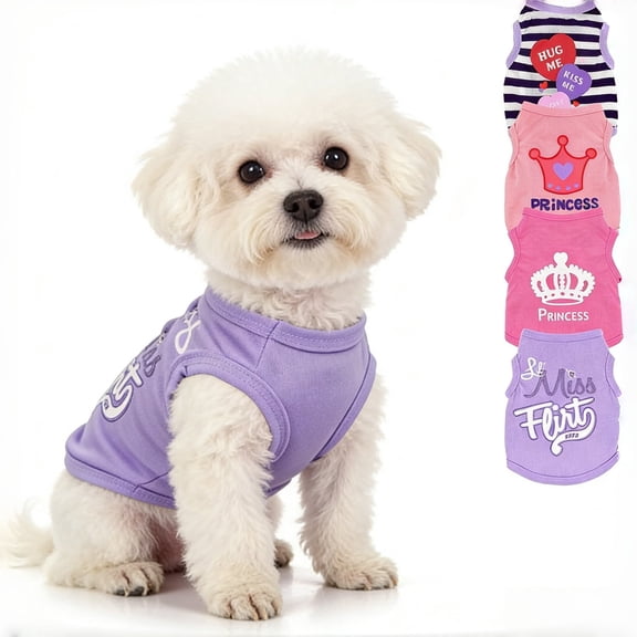 4 Pack Cute Pink Girl Boy Dog Shirts, Soft Breathable Small Dog Clothes for Chihuahua, Teacup & Female Male Puppies