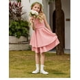 thumbnail image 5 of Oudiya Girls Summer Pink Dresses Spaghetti Strap Flowy Tiered Ruched Smocked Back Casual Beach Midi Easter Sundress,6-14Y, 5 of 6