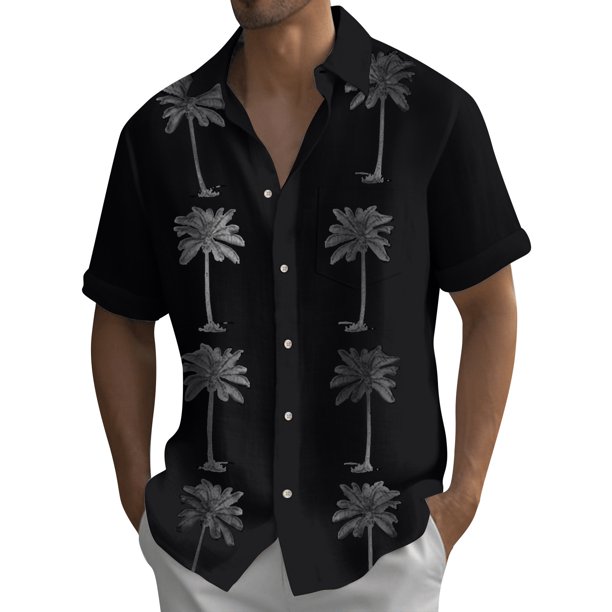 Hawaiian Shirt For Men, Men's Vintage Button Down Bowling Shirts Short Sleeve Summer Beach Shirt L