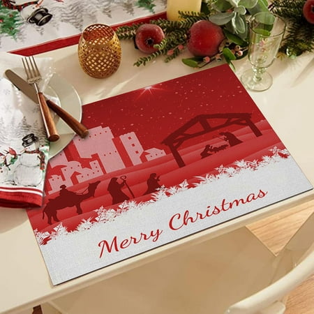 

NAZISHW Deals Of The Day Clearance Waterproof Red Christmas Placemats For Dining Table 32 X 21 Cm Seasonal Winter Xmas Snowflakes Holiday Washable Table Mats Festive Lights
