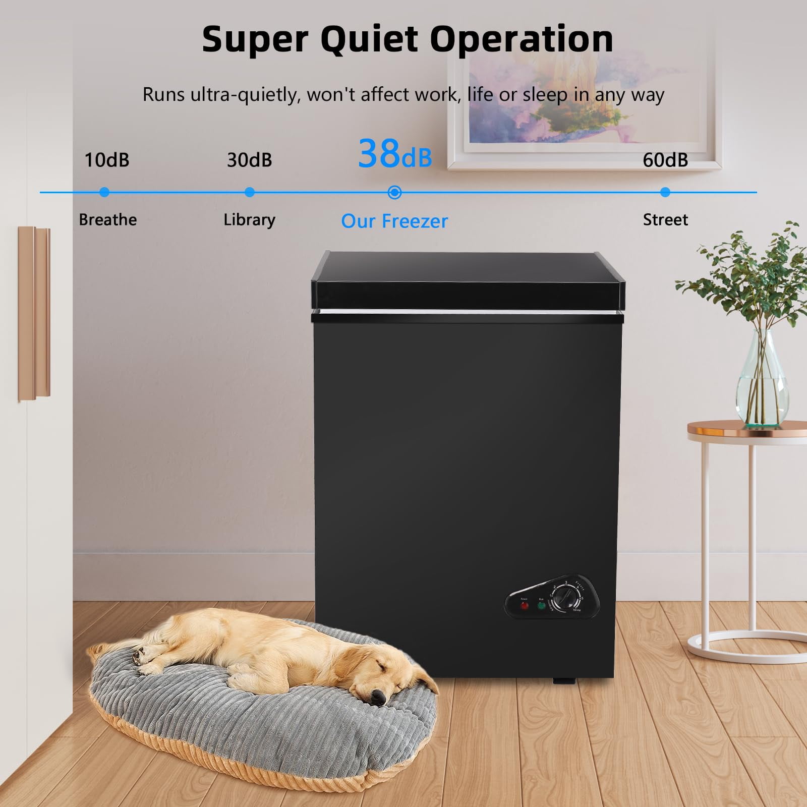 3.5 Cu.Ft Deep Freezer, Chest Freezer with Removable Basket, Small Freezer with 6 Levels Adjustable Temperature Mini Freezer for Home Kitchen Office Garage Bar, Black