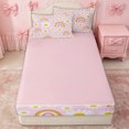 thumbnail image 4 of Erosebridal Daisy Flower Floral Zipper Twin Comforter Sets with Fitted Sheet and 2 Pillowcases for Girls, Boho Pink Rainbow Print Zipper Bedding Set, Pink Reversible, 4-Piece, 4 of 7