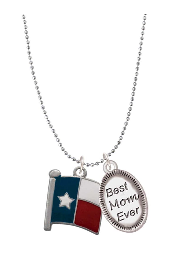 Silvertone Texas Flag - Lone Star Best Mom Ever Charm Necklace