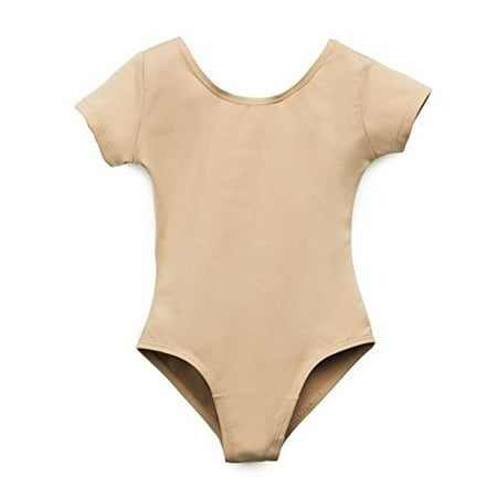 - Elowel Girls' Team Basics Short Sleeve Leotard Nude (size 4-6 )
