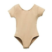 Girls' Team Basics Short Sleeve Leotard Nude (size 4-6 )