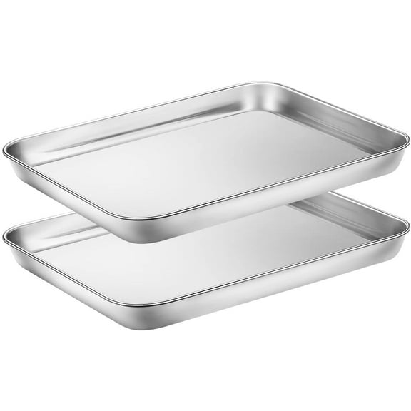 Torubia Baking Cookie Sheet Set of 2, Stainless Steel Baking Sheets Pan Oven Tray, Rectangle 10" x 8" x 1", Non Toxic & Durable Use, Mirror Finished & Easy Clean
