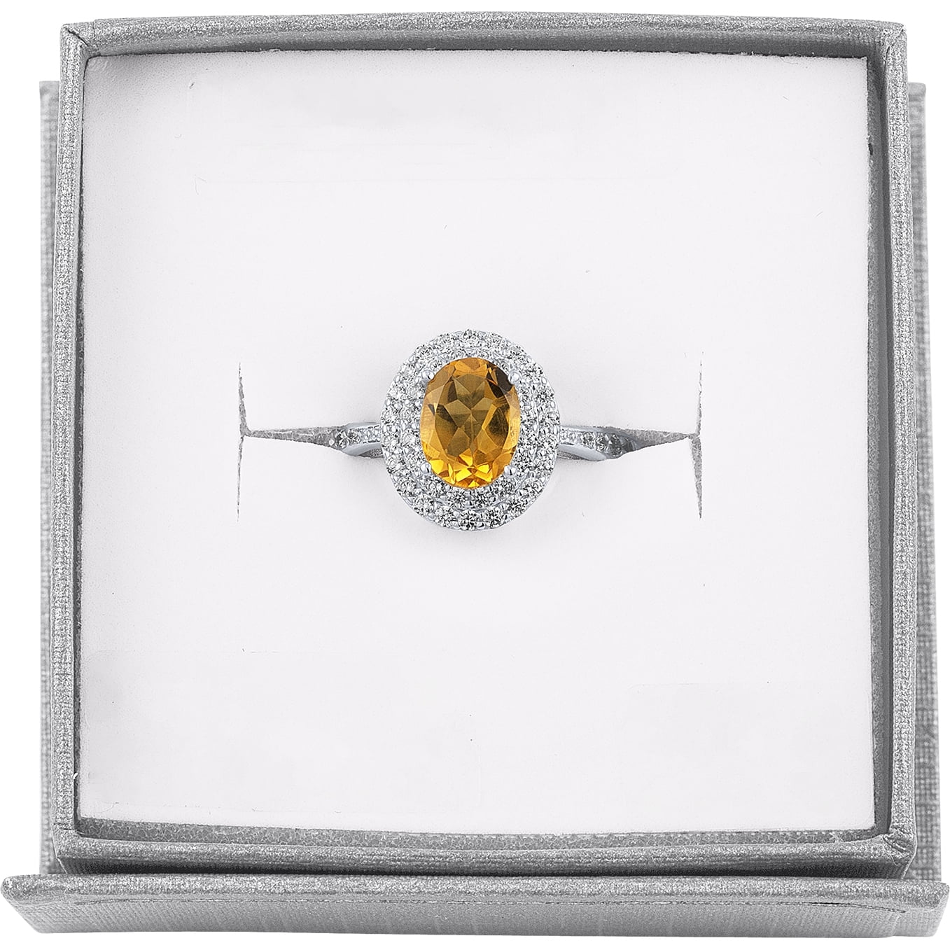 Gemspirations Oval Halo Citrine and CZ Ring in Sterling Silver