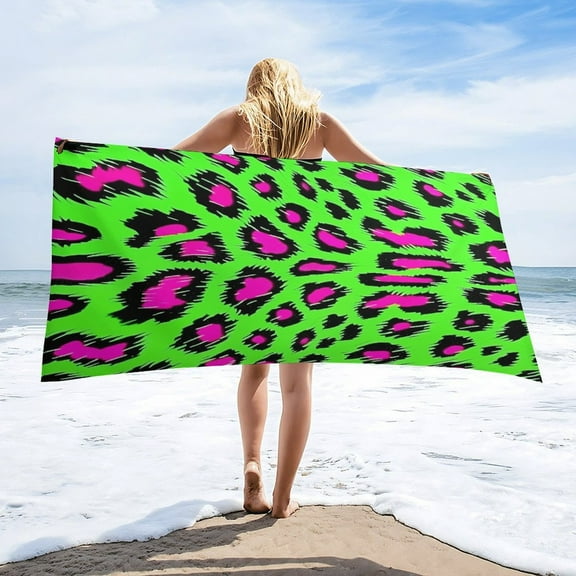 Leopard Print Pattern Oversized Beach Towel XL Pool Camping Swim Towels 32''x63'' Soft Blanket Accessories Must Vacation Necessities Adult