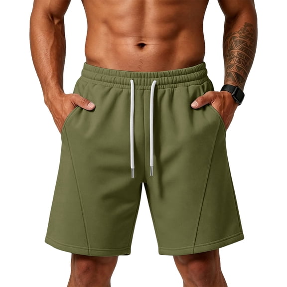 VV AVEORS 2026 Men'S Baggy Sweat Shorts Cotton Summer Athletic Casual Shorts With Pockets Workout Gym Lounge Shorts Army Green S