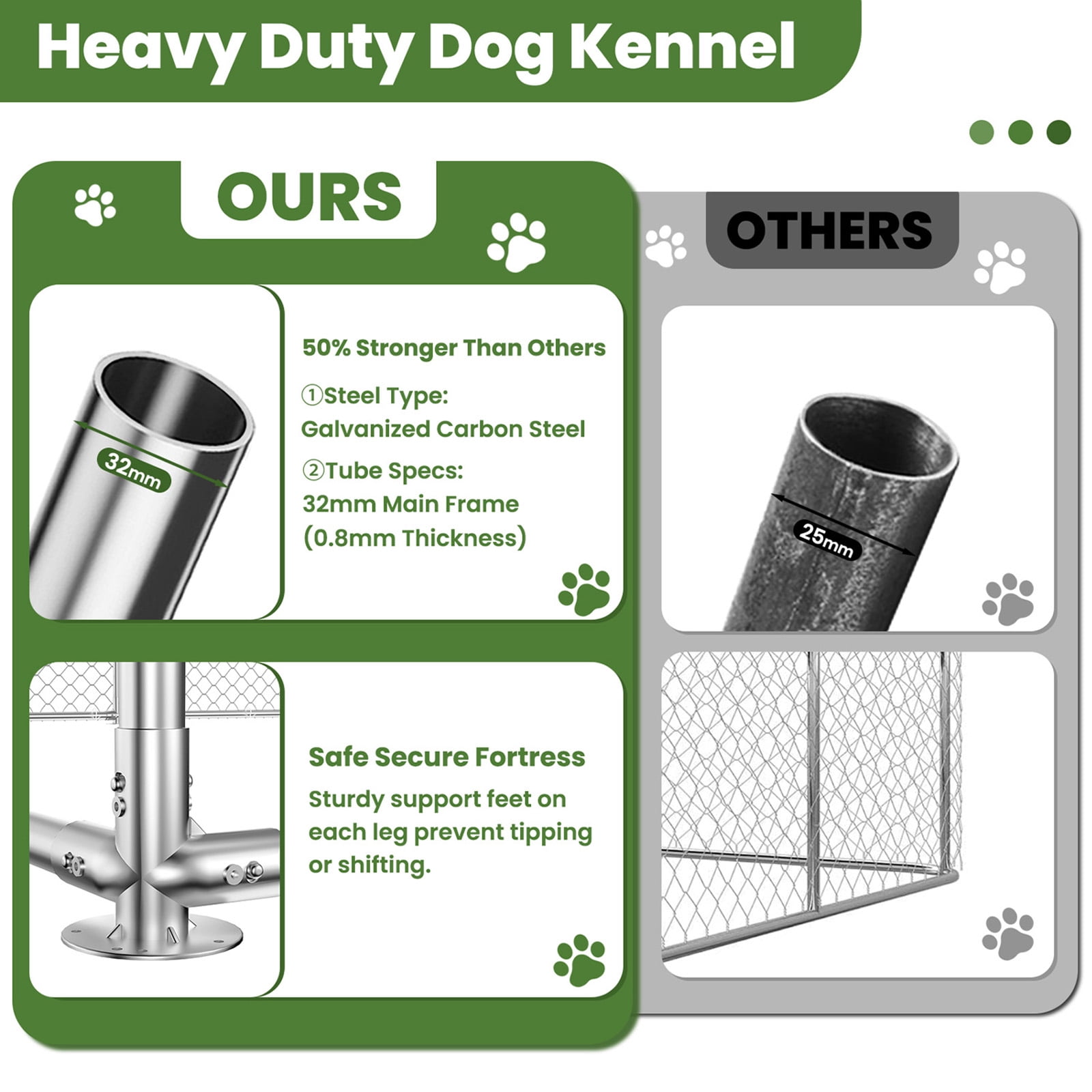YOKWOK 20x10ft Outdoor Dog Kennel Heavy Duty Metal Dog Pet Enclosure, with Galvanized Steel Fence and Metal Gate, UV Waterproof Sun Resistant Roof Cover and Secure Lock
