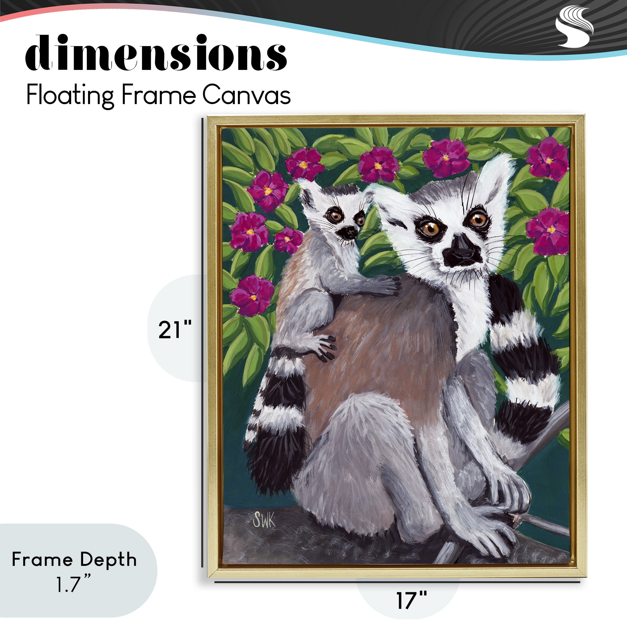 Stupell Industries Ring Tailed Lemur Mama & Baby Gold Framed Floater Canvas Wall Art, design by Sarah Waldron Kimball