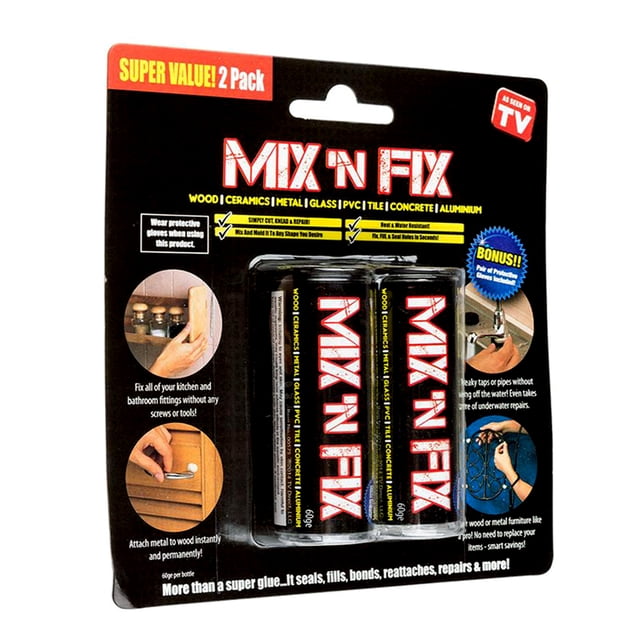 Mix N' Fix Los poderosos sellos de masilla de uni?n originales rellenan los enlaces que reconectan las reparaciones como se ve en la televisi?n - Paquete de 2 Handy Trends 00575