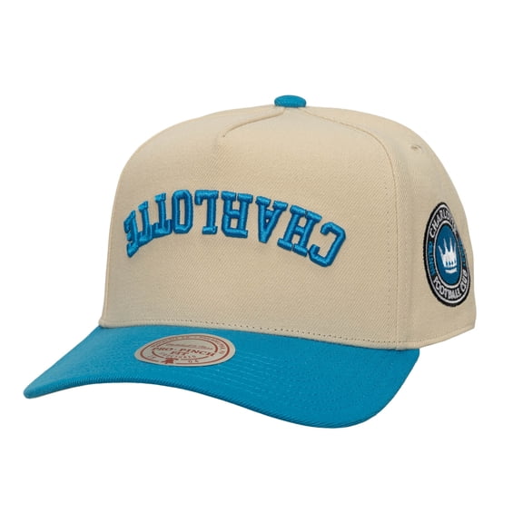 Men's Mitchell & Ness  Cream/Blue Charlotte FC Upside Down Pro Pinch Snapback Hat