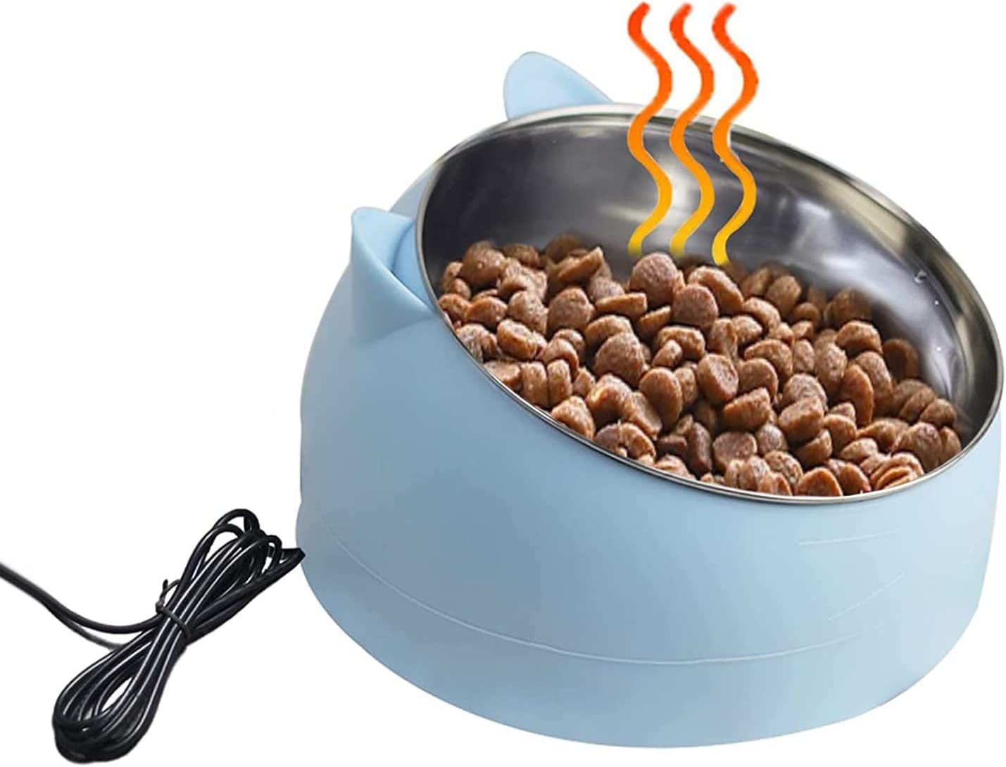 Heated Pet Bowl 15°Slanted Dogs and Cats Food Bowl Stainless Steel Pet