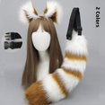 thumbnail image 2 of Recién llegado, diadema con orejas de piel sintética, orejas de mapache y zorro, conjunto de cola de animal, accesorios para disfraces de Halloween, diadema de anime, accesorios para cosplay, 2 of 5