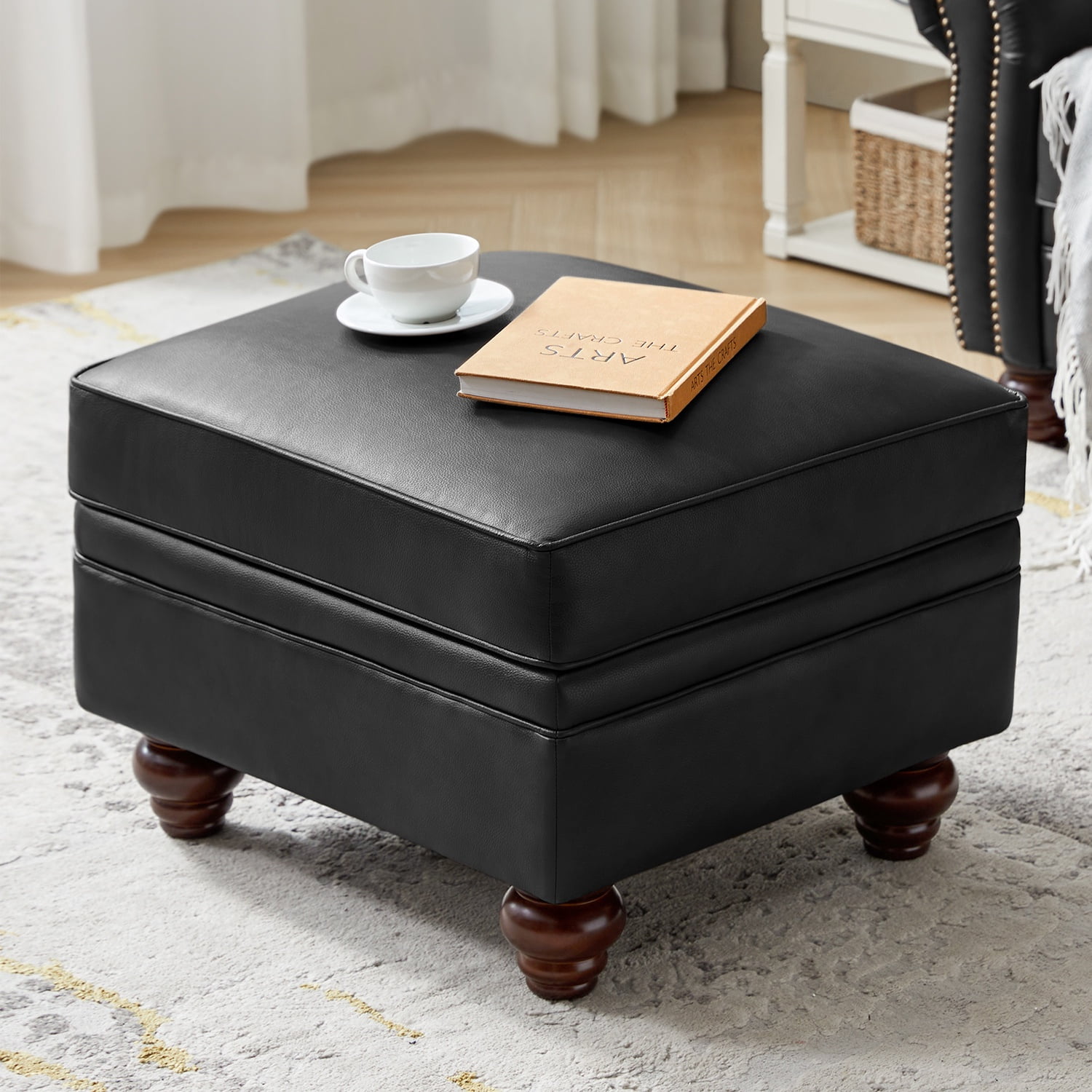 27" Square Ottoman Coffee Table Faux Leather Lift Top Storage Footrest Stool Bedroom Living Room Black