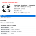 thumbnail image 2 of Door Power Mirror Set of 2 - Compatible with 1997 - 2005 Buick Century 1998 1999 2000 2001 2002 2003 2004, 2 of 2