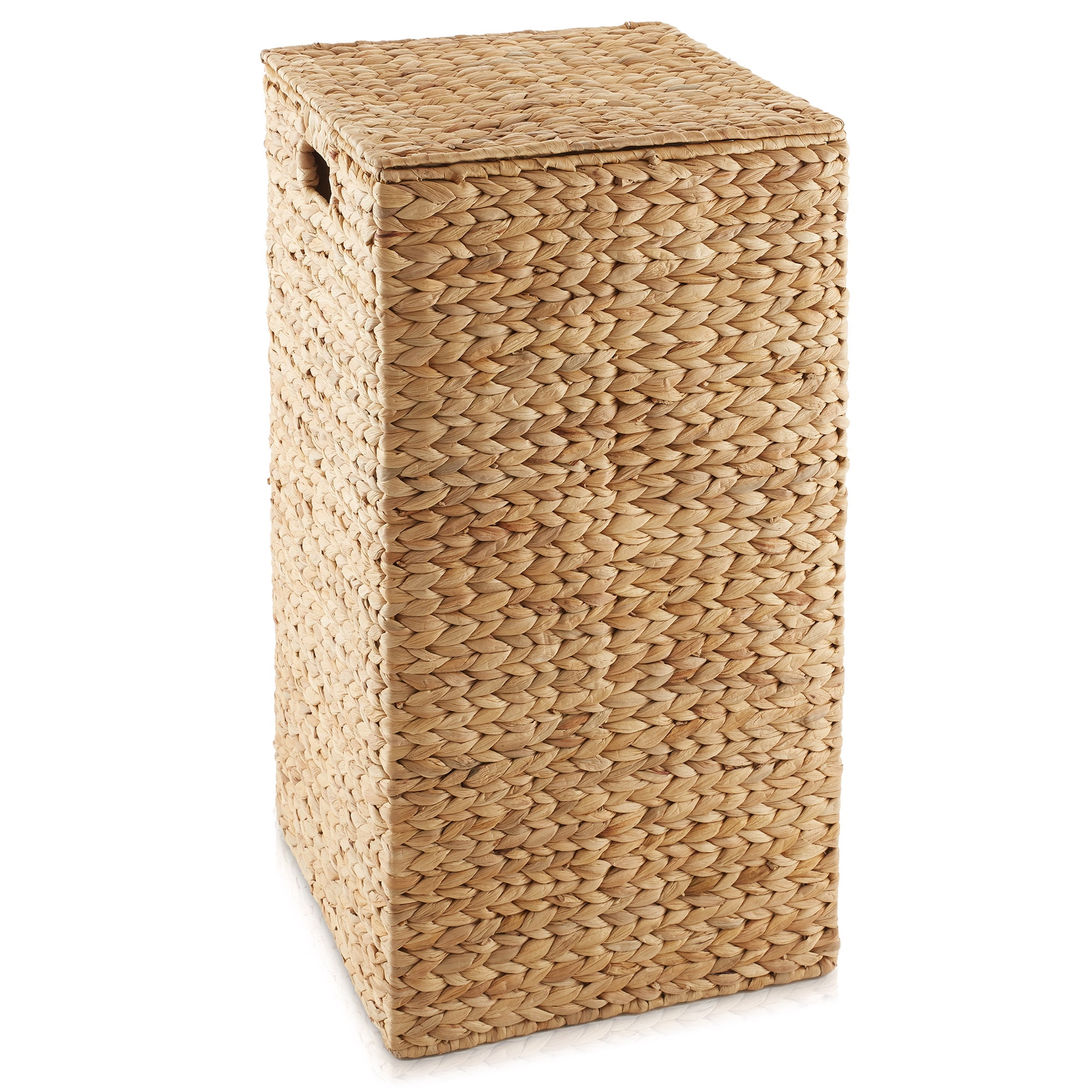 Casafield Laundry Hamper with Lid and Removable Liner Bag - Natural, Woven Water Hyacinth Square Laundry Basket for Clothes