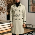 thumbnail image 3 of Aihuaihua Men's Overcoat Trench Coat Long Trench Coat Vacation Daily Fall Winter Polyester Windproof Soft Outerwear Clothing Apparel Fashion Classic Plain Khaki XXXXXL, 3 of 6