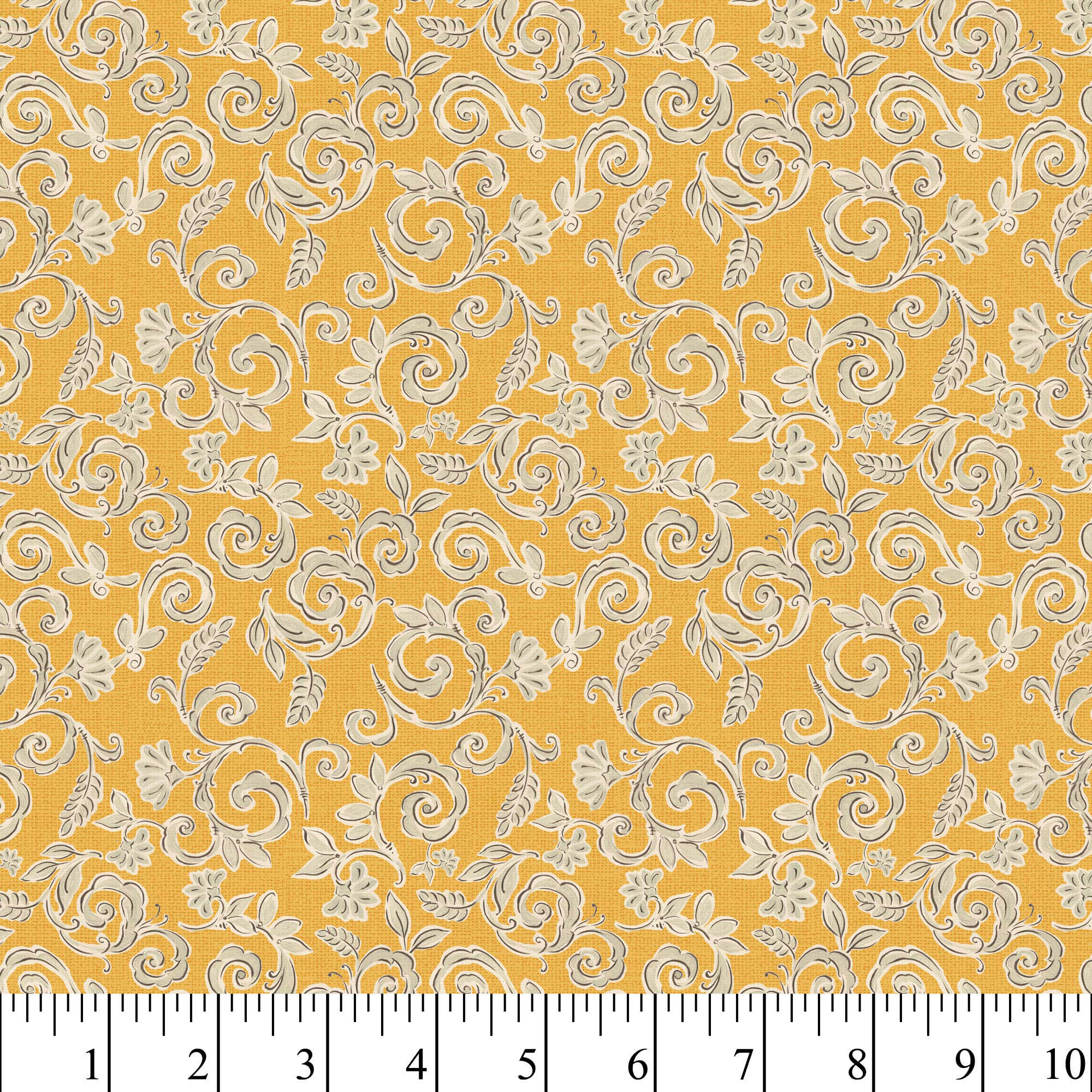 (2 pack) David Textiles Morning Bloom Swirly Floral Gold Cotton 1 Yard Fabric Cut
