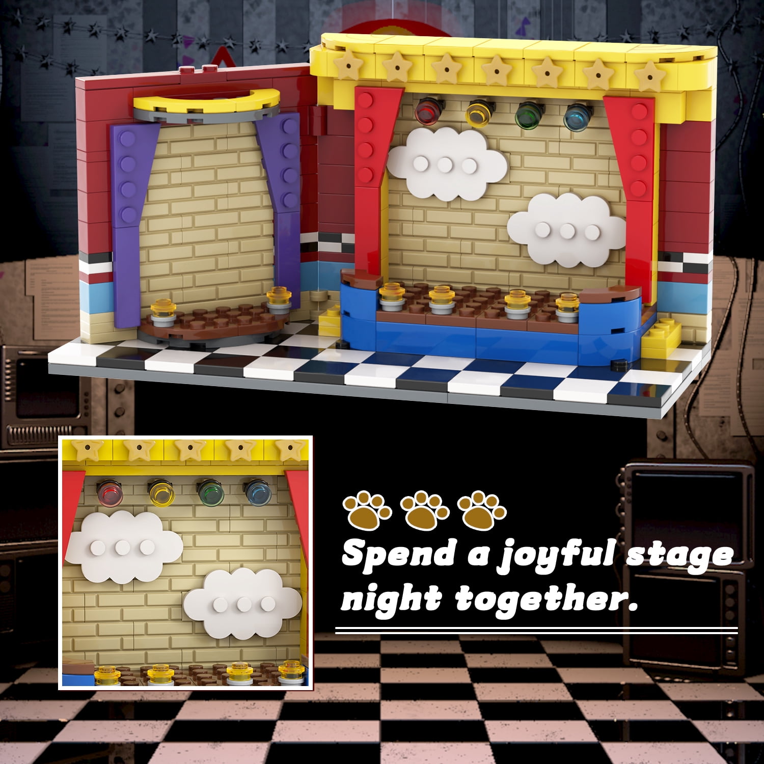 MOOXI-MOC FNAF Movie Stage Building Set,Creative Cute Building Blocks Children Kits,Halloween for Kids(286pcs)