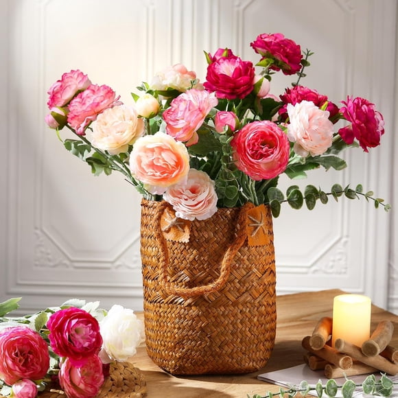 LEEYNEER 18 Pcs Artificial Flowers Silk Peony Rose Single Eucalyptus Stems Fake Peony Flowers Faux Bouquet Floral Arrangement Bundle Bulk for Table Centerpiece Wedding Farmhouse Home(Clas