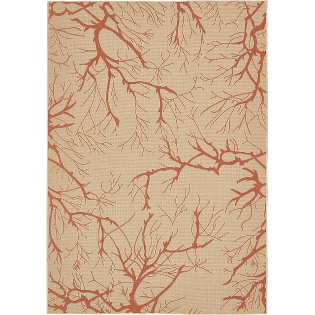 Unique Loom Botanical Collection Abstract Pictorial Transitional Indoor and Outdoor Flatweave Area Rug, 7 x 10 Feet, Beige/Terracotta