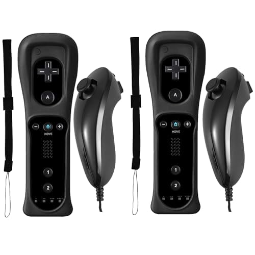 Controller for Wii Remote and Nunchuck,Wireless Controllers Compatible with Wii/Wii U with Silicone Case and Wrist Strap (Black)