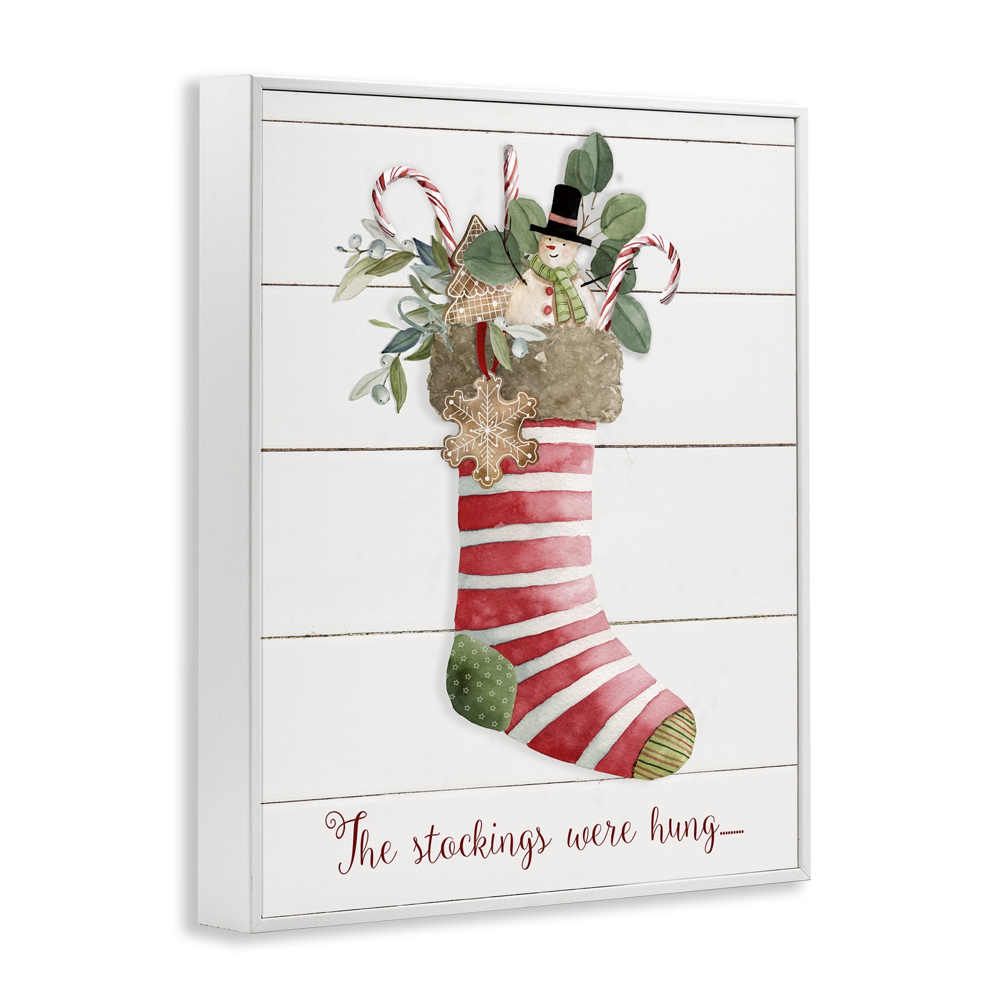 Stupell Industries Striped Christmas Stocking Holiday Painting White Framed Art Prints Wall Art, 11 x 14