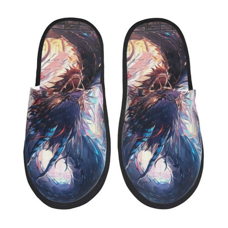 Balery Urban Style Colorful Dragon Slient Indoor Furry Fleece Comfort House Shoes Soft Non-Slip Home Shoes Cotton slippers House Slippers-- Medium