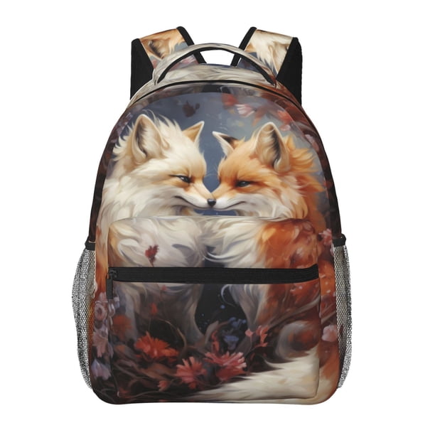 Easygdp Romantic Flower Fox Couple Mochila Ergonómica Versátil para Laptop - Múltiples Bolsillos, Correas Ajustables, Unisex para Escuela, Viajes y Actividades al Aire Libre-One Size