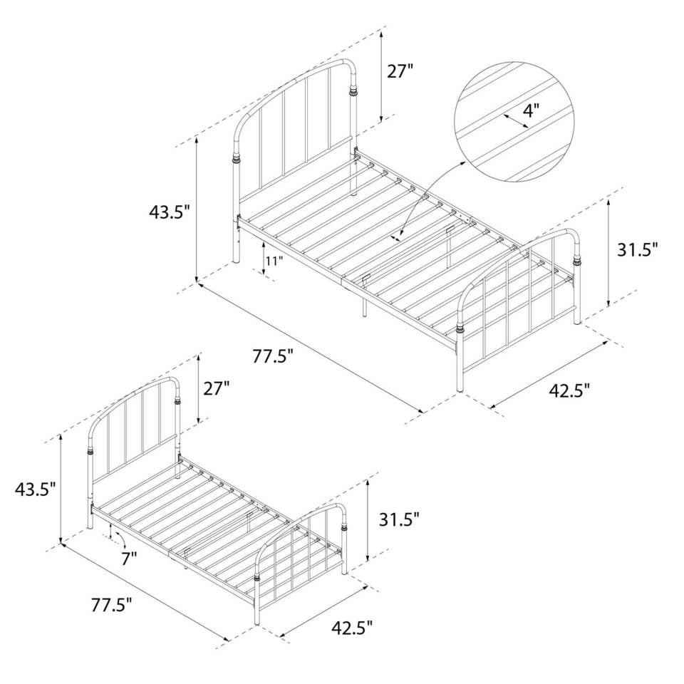 DHP Lafayette Metal Bed Frame, Multiple Sizes and Colors