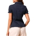 thumbnail image 3 of MODA NOVA Juniors Cotton Frilled Top Turndown Collar Solid Blouse Blue XS, 3 of 6