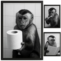 Monkey Bathroom Decor, Wall Art, Farmhouse Photo Picture Set, 3pk, 8.5x11, TheNameStore