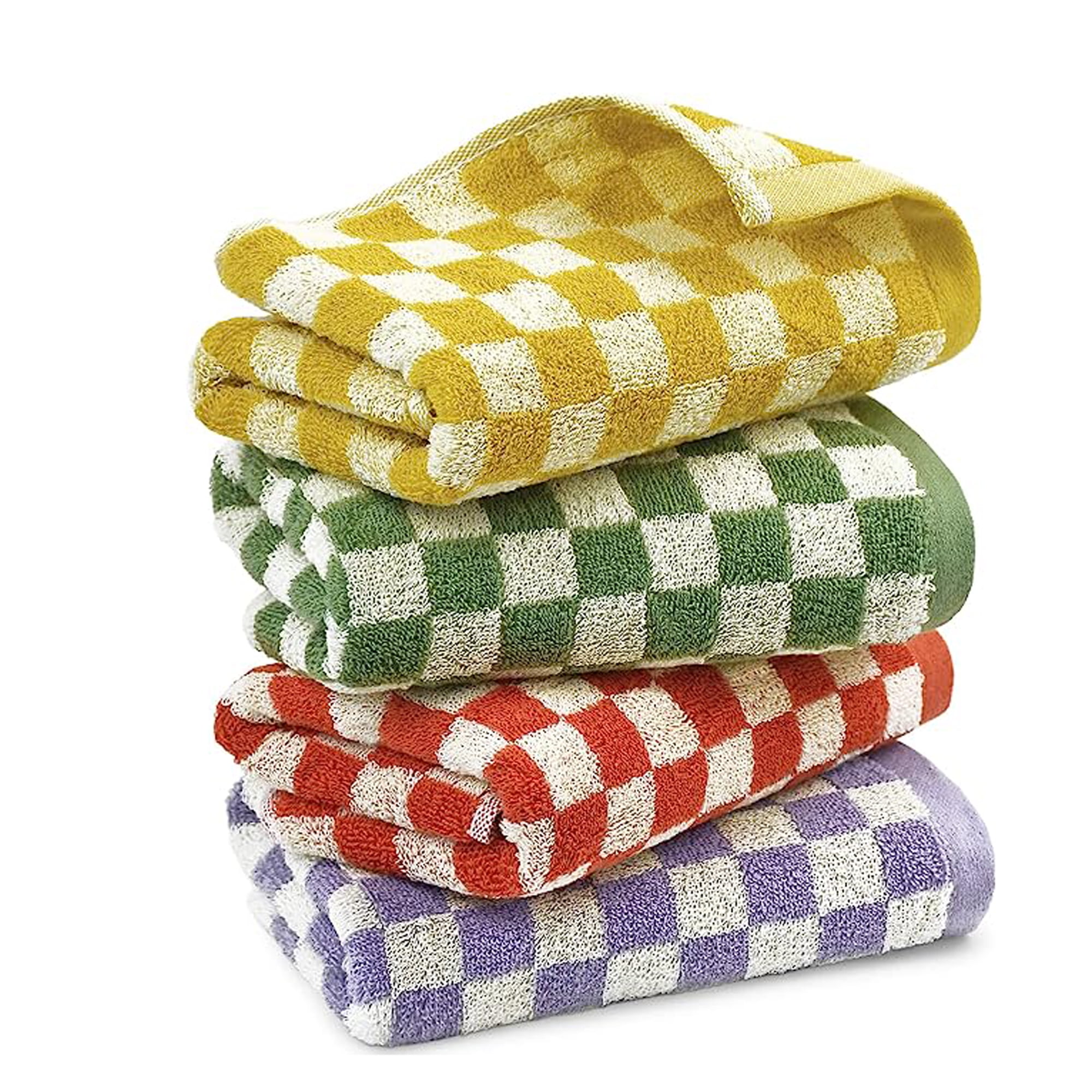 Checkerboard Plaid Towel Retro LongStaple Cotton Face Towels Soft Home
