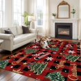 thumbnail image 2 of Christmas Area Rugs 6'x9', Washable Small Throw Rugs for Kitchen Dining room, Pine Tree Gold White Snowflake Red Black Plaid Indoor Outdoor Rug Non-Slip Low Pile Carpet Runner Reversible Floor Mats, 2 of 8