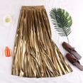 thumbnail image 5 of Gold Pleated Maxi Skirt, Accordion Elastic Waist Aline Swing, Metallic Shiny Long Party Skirts for Women, 5 of 5