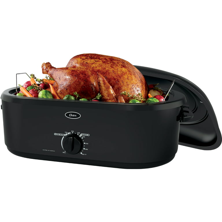 Oster 16 Roasting Pan Non Stick Electroplated Handles Removable Rack NEW