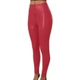 thumbnail image 1 of LOVZFMLL Women's Pants, Solid Matte Faux Leather Open Crotch Flared Long Leggings Red, M, 1 of 5