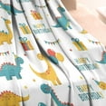 thumbnail image 3 of White Cartoon Dinosaurs Birthday Pattern Blanket,Comfortable Soft Flannel Throw Blanket,All Season,Warm Lightweight Blankets for Sofa Bed Couch Living Room Chair,30"x40", 3 of 4