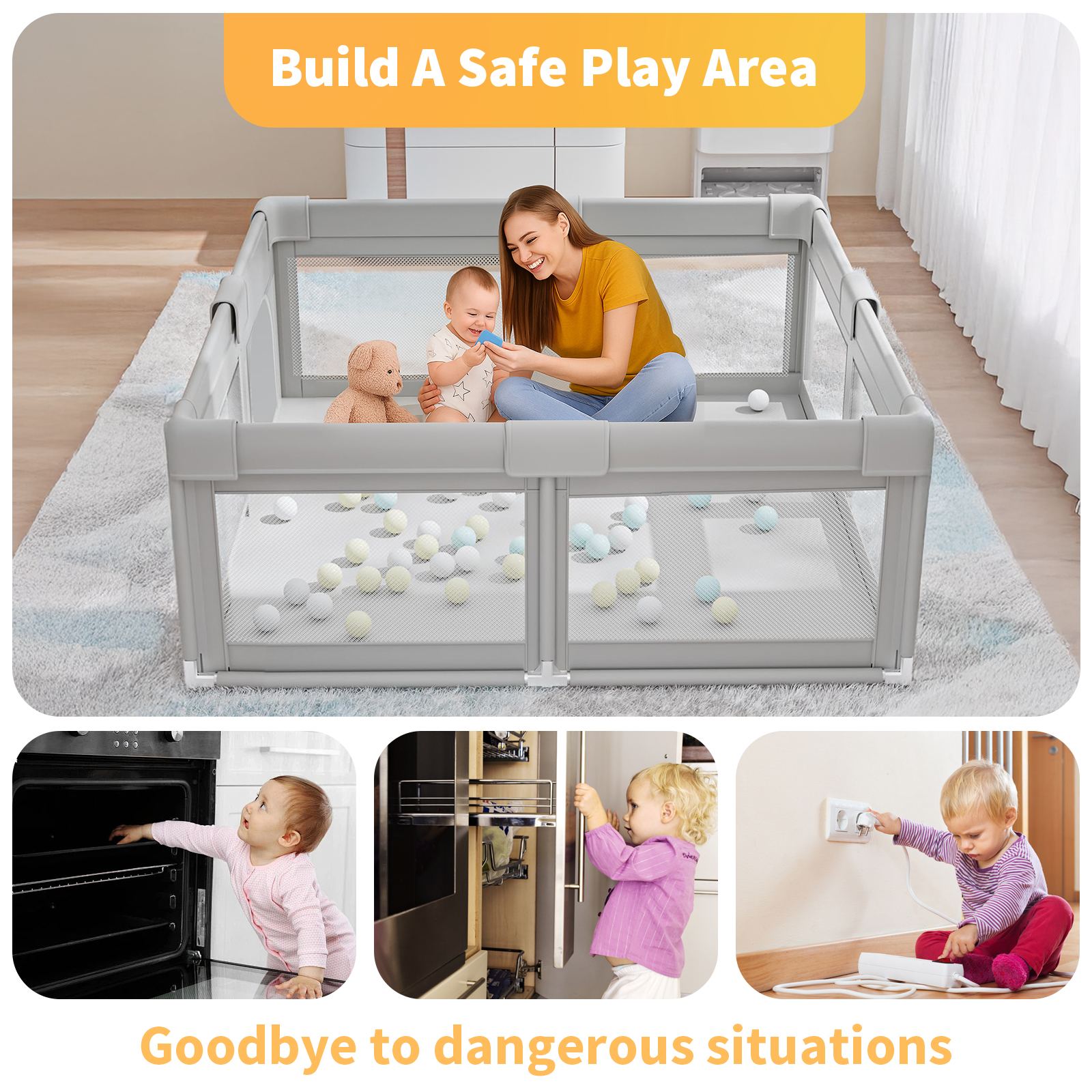 DaPlug Baby Playpen, 51x51", Indoor/Outdoor, Gray photo 4