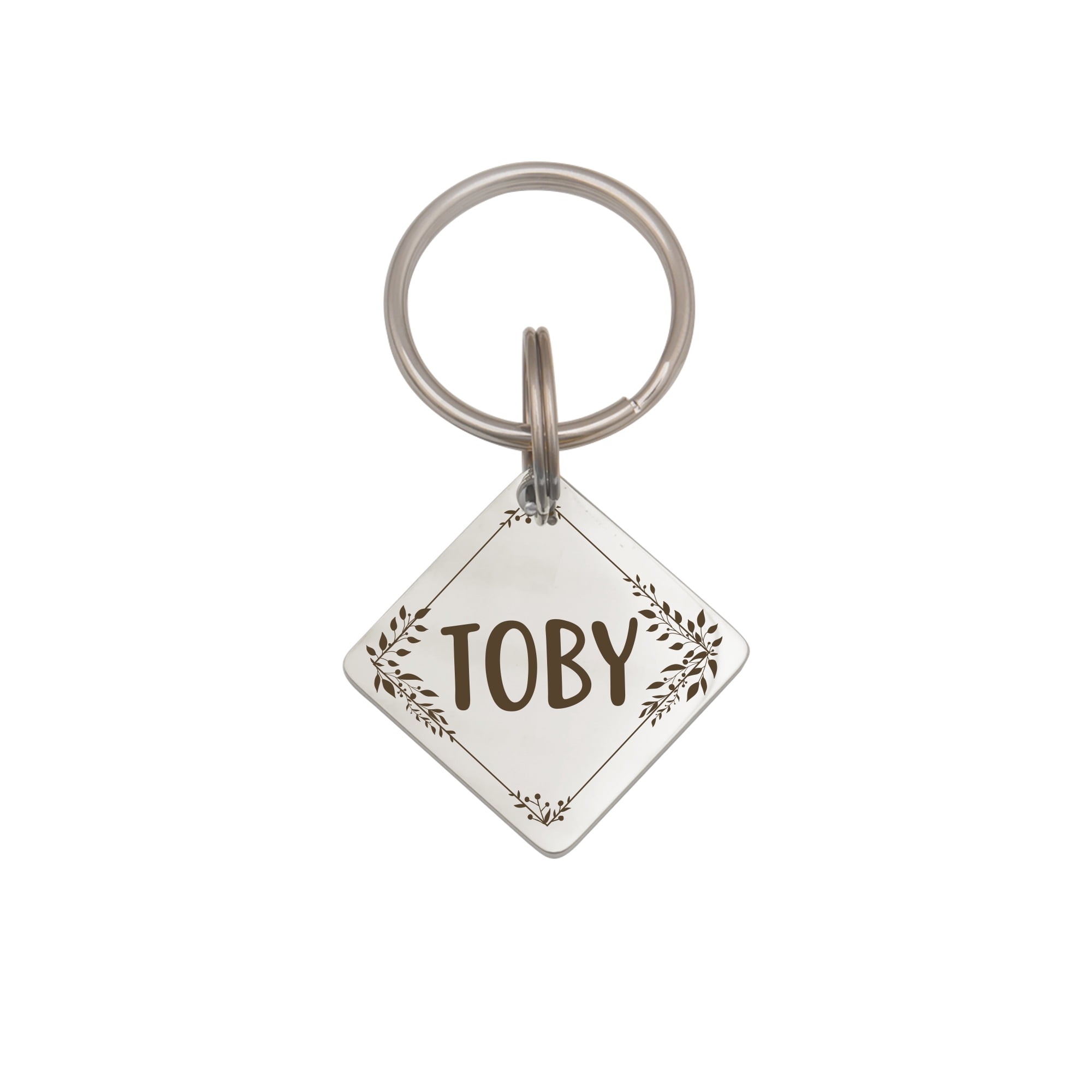 Anavia Stainless Steel Metal Diamond Name - Boarder Birthday Holiday Christmas Engraved Dog ID Tag, Silver
