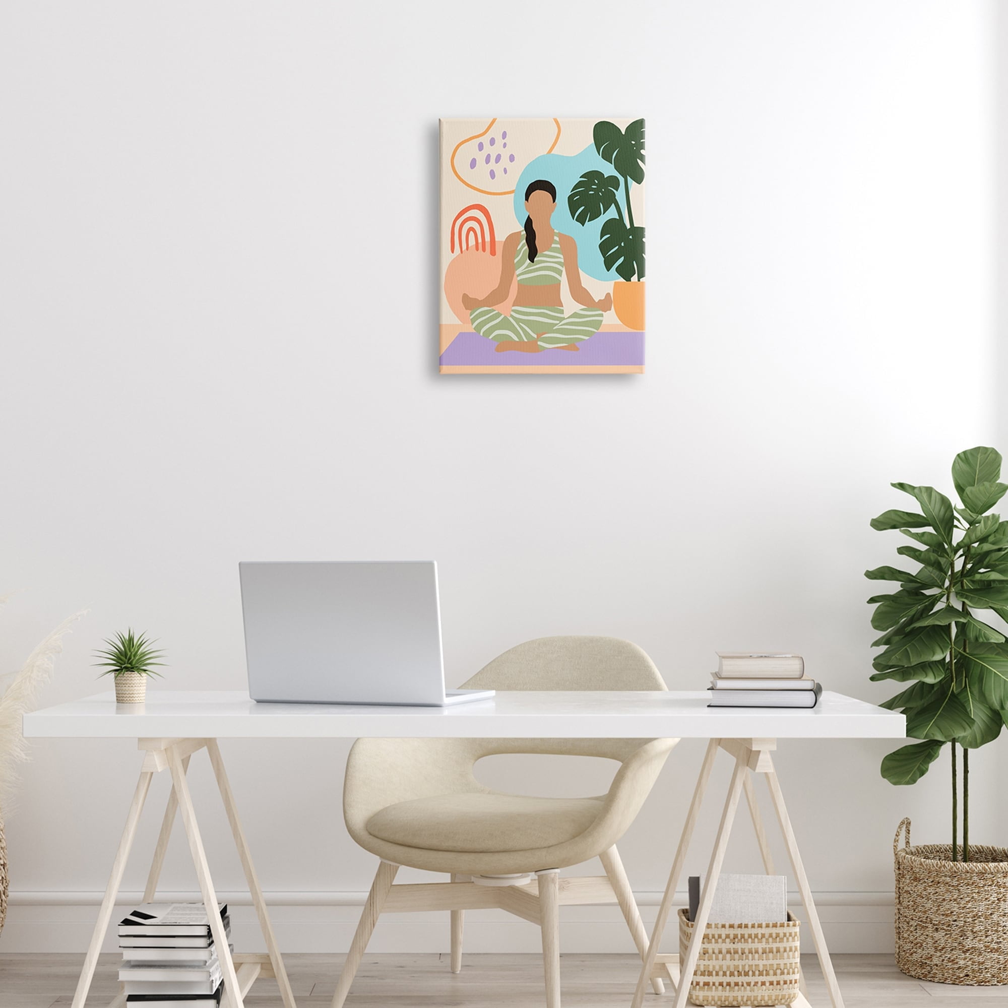 Stupell Industries Modern Botanical Yoga Exercise Person Meditation Global Painting Gallery-Wrapped Canvas Print Wall Art, 16 x 20, Design by Annie Warren
