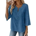 thumbnail image 2 of WULMLEO Boho Tops for Women Blouses Dressy Casual V Neck 3/4 Sleeve Shirts Spring Outfits Trendy Vacation Clothes Blue 3XL, 2 of 4