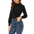 thumbnail image 4 of INSPIRE CHIC Women's Turtle Neck Long Lantern Sleeve Slim Fit Plain Blouse S Black, 4 of 6