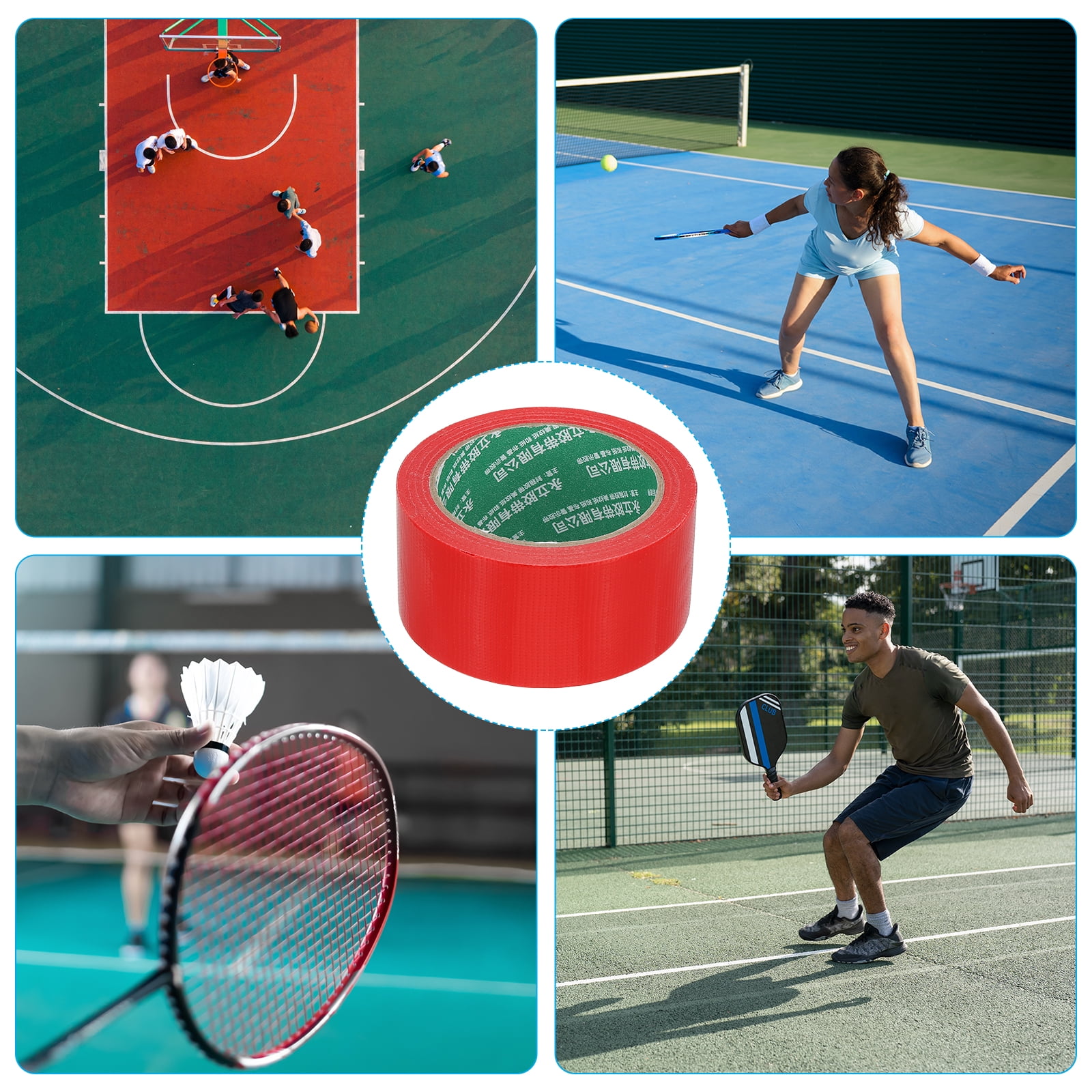 Uxcell Pickleball Ball Court Marking Tape 66ft, Marking Edge Guard Ultra-Adhesive Tape, Red 4 Pcs